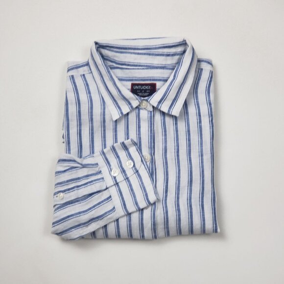 Untuckit Women Button-Up Linen Shirt Wehlen Blue White Stripe NWT/NWOT Pick Size - Picture 11 of 12